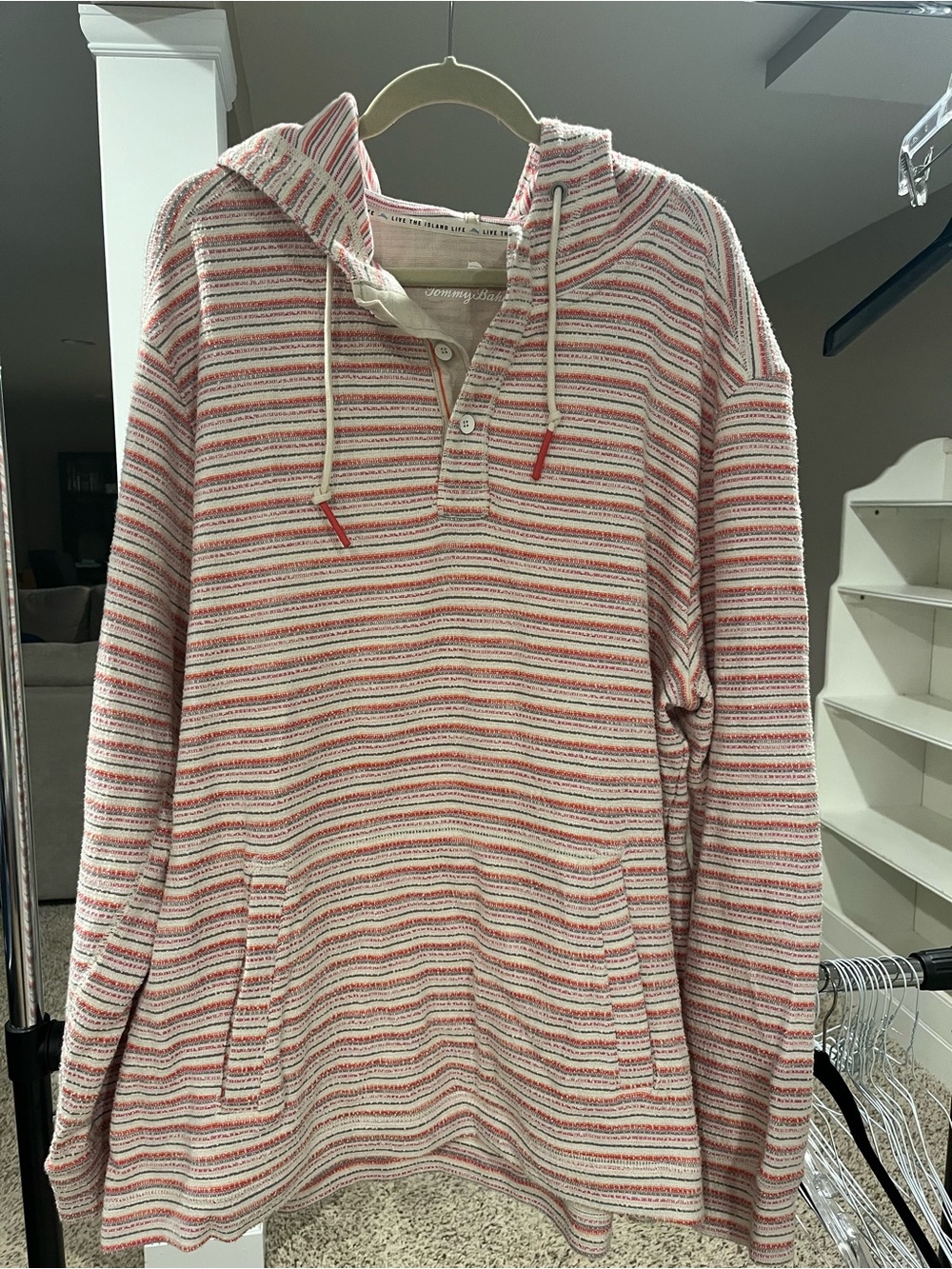 Tommy Bahama Cream and red Striped Hooded Pullover